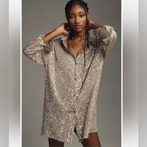 Anthropologie Silver Long Sleeve Dress